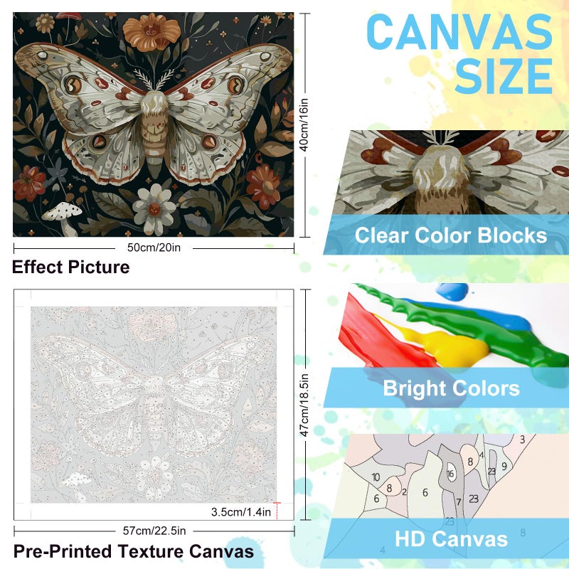 Offito Paint by Numbers Kit for Adults - Butterfly Acrylic Adult Paint by Number Kits on Canvas for Beginner, Butterfly DIY Oil Painting by Numbers for Adults Kit, Perfect for Home Decor Gift 16"x20" - Image 3