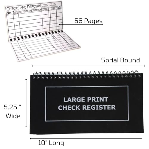 Bandwagon Jumbo Print Check Register Book - Large Print, Easy-to-Read, Spiral Bound, 56 Pages for Personal Accounting, Easy Transaction Reference, 10"L x 5¼"W - Image 2