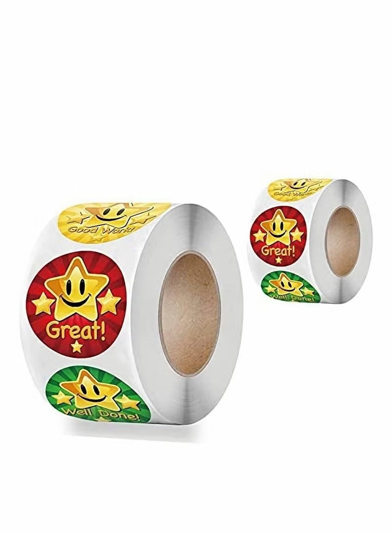 Reward Stickers for Teachers 2 rolls 1000pcs Star Roll Kids Teacher Adults Parents Classroom School Work Study Training Award Gifts，Motivational - Image 1