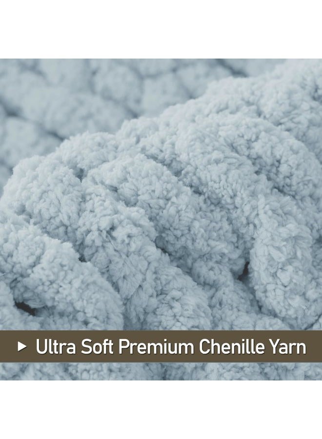 LONG CREATE Chunky Knit Throw Blanket 50"X 60", 100% Handmade with Soft Chenille Yarn, 4.4lbs Thick Cable Knitted Blankets, Large Rope Knot Crochet Throws for Couch Sofa Bed Home Decor, Baby Blue - Image 3