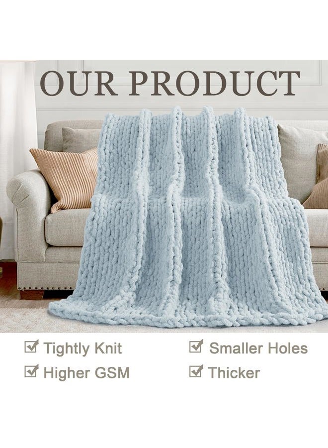 LONG CREATE Chunky Knit Throw Blanket 50"X 60", 100% Handmade with Soft Chenille Yarn, 4.4lbs Thick Cable Knitted Blankets, Large Rope Knot Crochet Throws for Couch Sofa Bed Home Decor, Baby Blue - Image 4