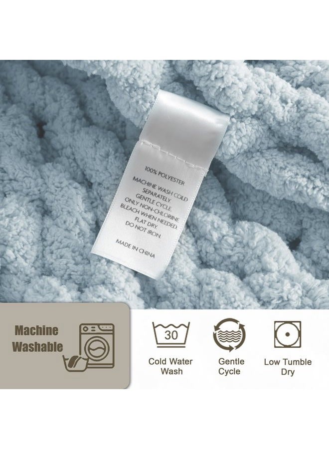 LONG CREATE Chunky Knit Throw Blanket 50"X 60", 100% Handmade with Soft Chenille Yarn, 4.4lbs Thick Cable Knitted Blankets, Large Rope Knot Crochet Throws for Couch Sofa Bed Home Decor, Baby Blue - Image 5
