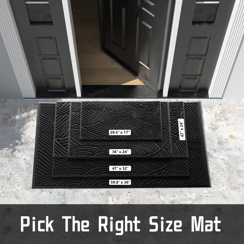 Yimobra Doormat Outdoor Entrance, Simple Stripes All-Weather Waterproof & Non-Slip Mat for Front Door, Heavy Duty Welcome Mat for Indoor, Garage, Patio-29.5x17, Black - Image 2