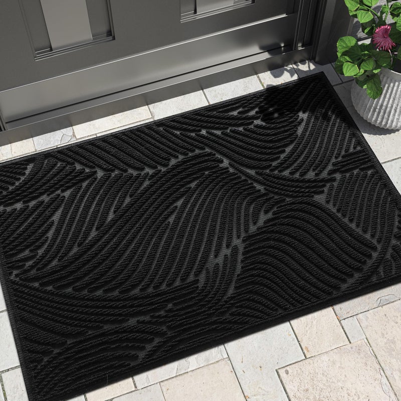 Yimobra Doormat Outdoor Entrance, Simple Stripes All-Weather Waterproof & Non-Slip Mat for Front Door, Heavy Duty Welcome Mat for Indoor, Garage, Patio-29.5x17, Black - Image 1