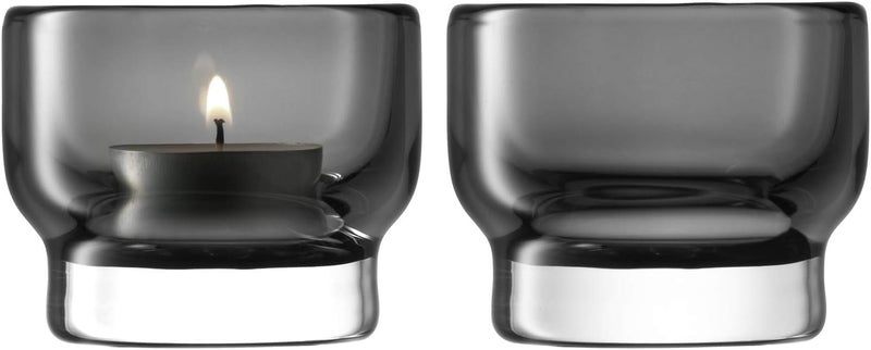 LSA Utility Tealight Holder Set Smoky Grey 2-Piece | Handmade Glass Candle Holders Made in Poland - Image 1