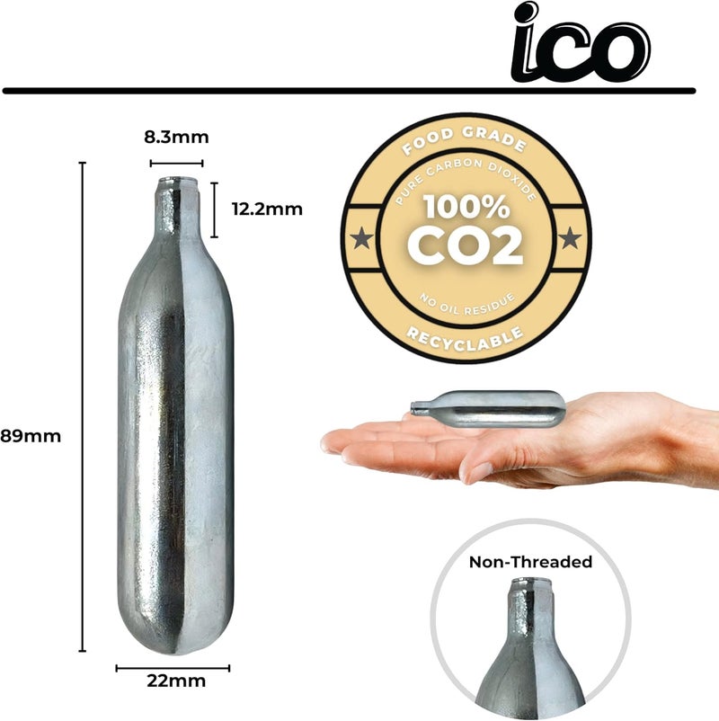 ICO C02, 10pcs, 16g CO2 Cartridges Non-Threaded, Food Grade CO2 Cartridges for Kegs and Beer Dispensers - Image 2