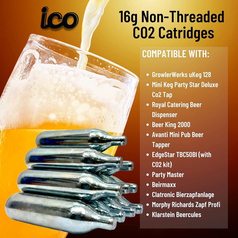 ICO C02, 10pcs, 16g CO2 Cartridges Non-Threaded, Food Grade CO2 Cartridges for Kegs and Beer Dispensers - Image 4