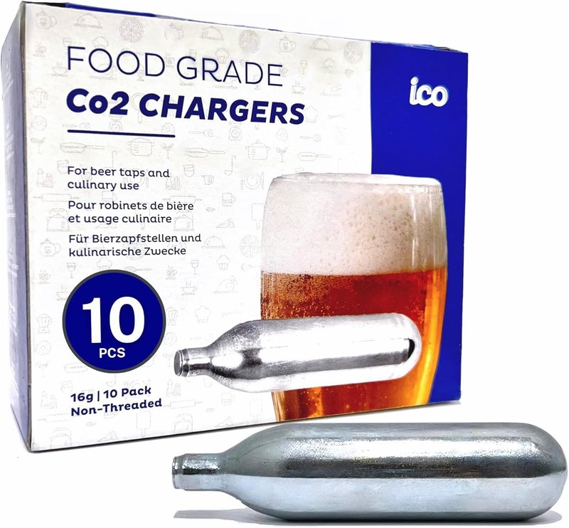 ICO C02, 10pcs, 16g CO2 Cartridges Non-Threaded, Food Grade CO2 Cartridges for Kegs and Beer Dispensers - Image 1