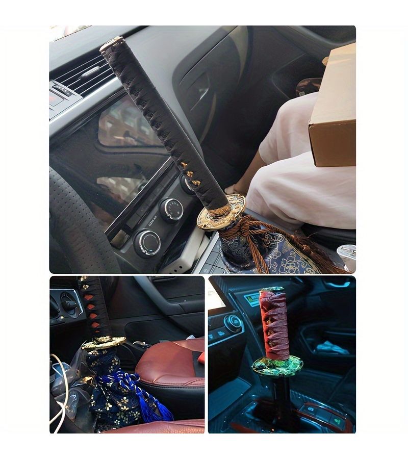 Universal Dust Cover Shift Knob Collars With Adapters 200mm JDM Katana Samurai Sword Shifter Car Gear Lever Black Golden - Image 4