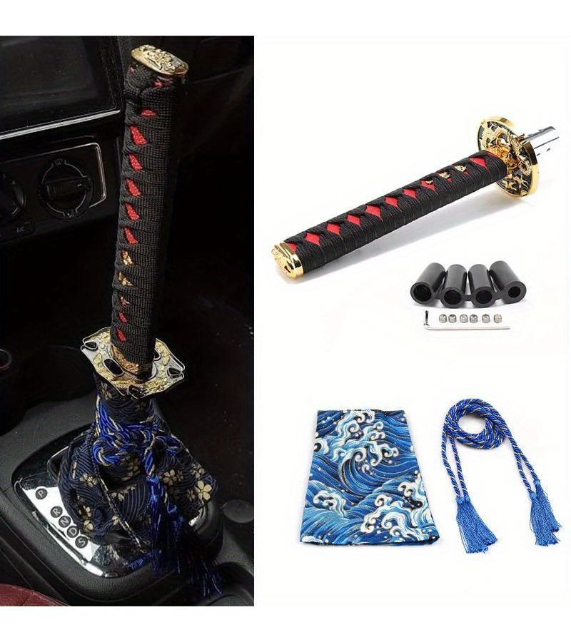 Universal Dust Cover Shift Knob Collars With Adapters 200mm JDM Katana Samurai Sword Shifter Car Gear Lever Black Golden - Image 1