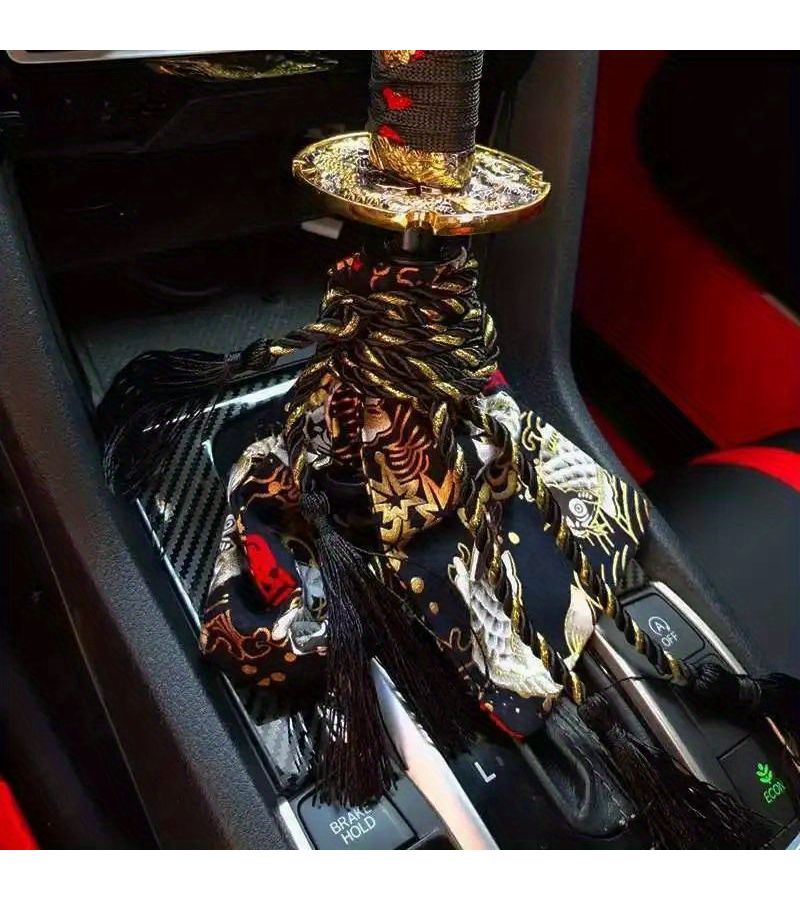 Universal Dust Cover Shift Knob Collars With Adapters 200mm JDM Katana Samurai Sword Shifter Car Gear Lever Black Golden - Image 2