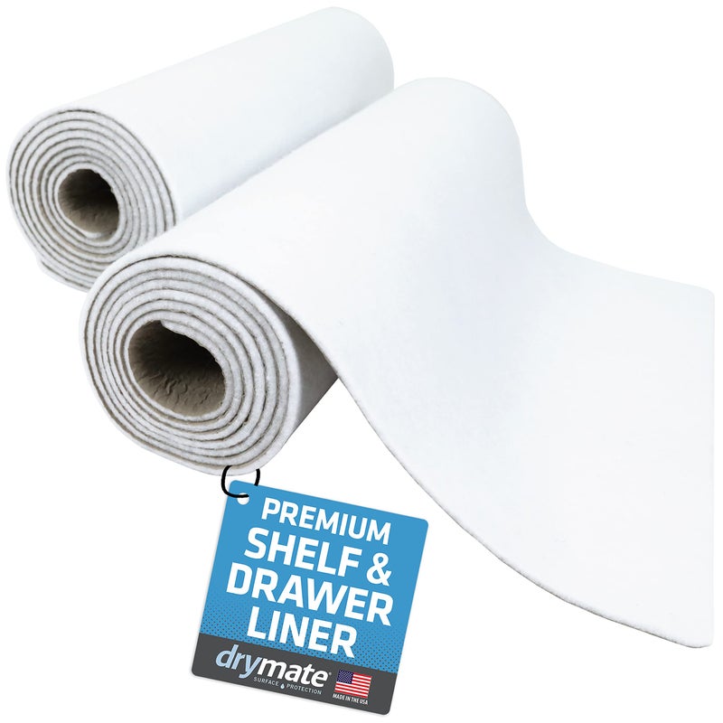 Drymate Premium Luxury Shelf  Drawer Liner Thick Cushioned Fabric NonAdhesive Absorbent Waterproof SlipResistant Liners for Kitchen Cabinets Cupboards USA Made12x592PackWhite