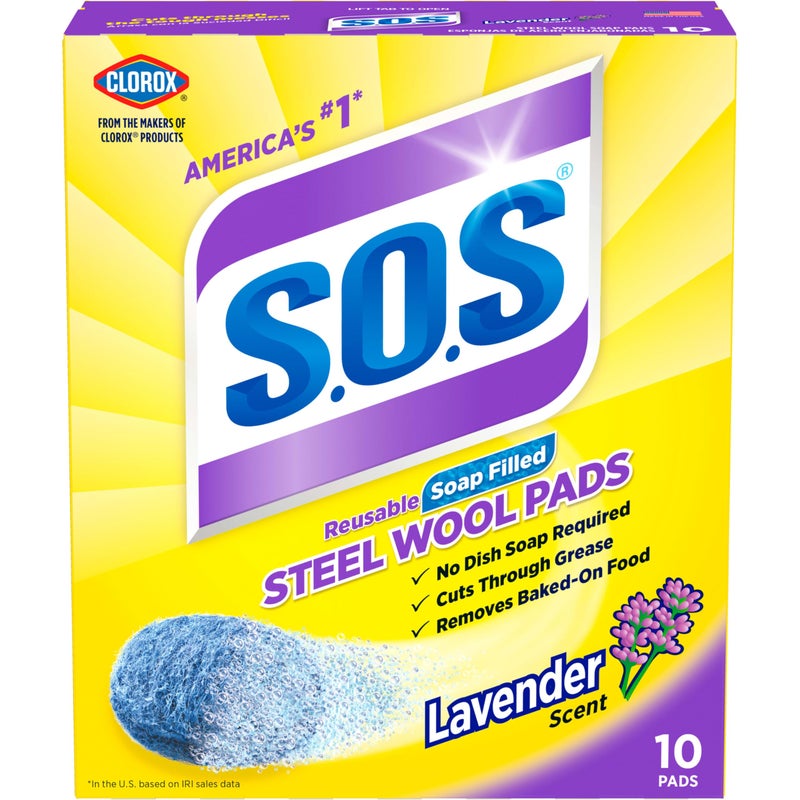 SOS Steel Wool Soap Pads Lavender 10 Count
