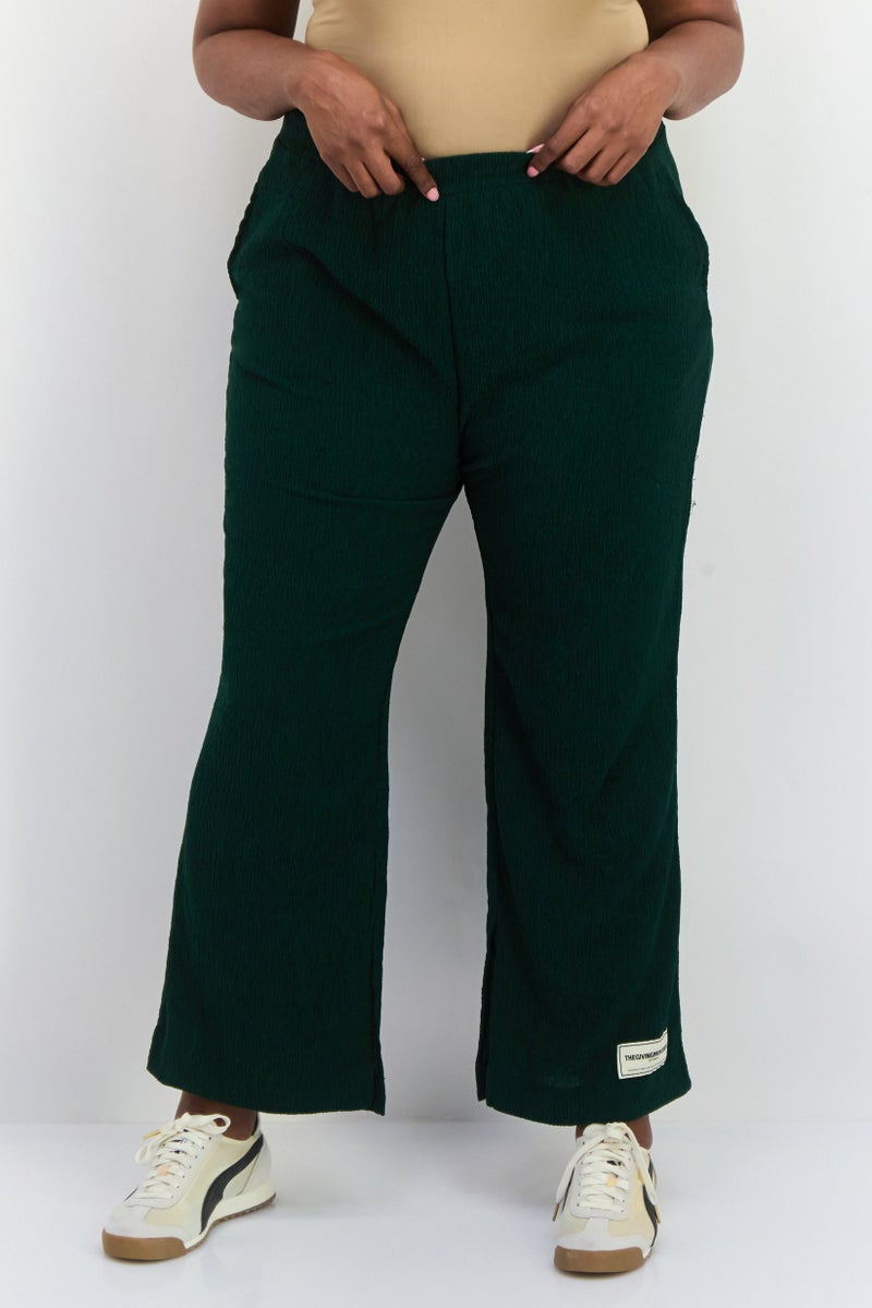 The Giving Movement Women Regular Fit Textured Wide Leg Pants, Green  - Image 1