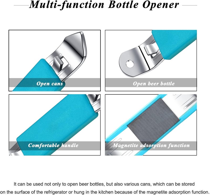 HANCELANT 3 Pieces Magnetic Bottle Openers Can Opener Classic Beer Opener Stainless Steel Small Bottle Opener Can Tapper with Magnet for Camping and Traveling (Blue) - Image 2