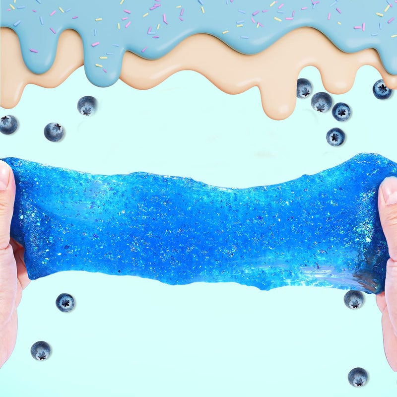 Azeperoy Premade Blueberry Blue Jelly Cube Glimmer Crunchy Crystal Slime, Includes 6 Sets of Add-ins, Sensory and Tactile Stimulation, Stress Relief, Party Favors for Girls & Boys - Image 4