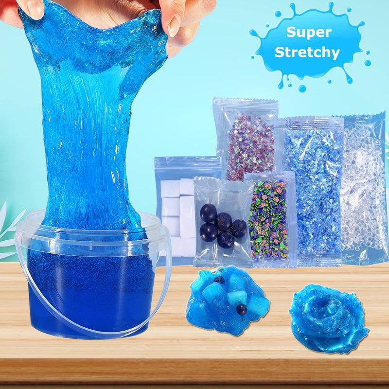 Azeperoy Premade Blueberry Blue Jelly Cube Glimmer Crunchy Crystal Slime, Includes 6 Sets of Add-ins, Sensory and Tactile Stimulation, Stress Relief, Party Favors for Girls & Boys - Image 3