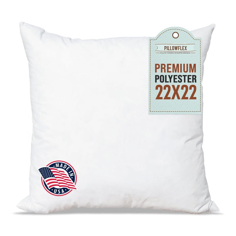 Pillowflex Premium Polyester Throw Pillow Insert 22x22 Ultra Soft Square Throw Pillow Couch Sham Lumbar Back Sofa Machine Washable Decorative Accent Form 1 Soft Pillow