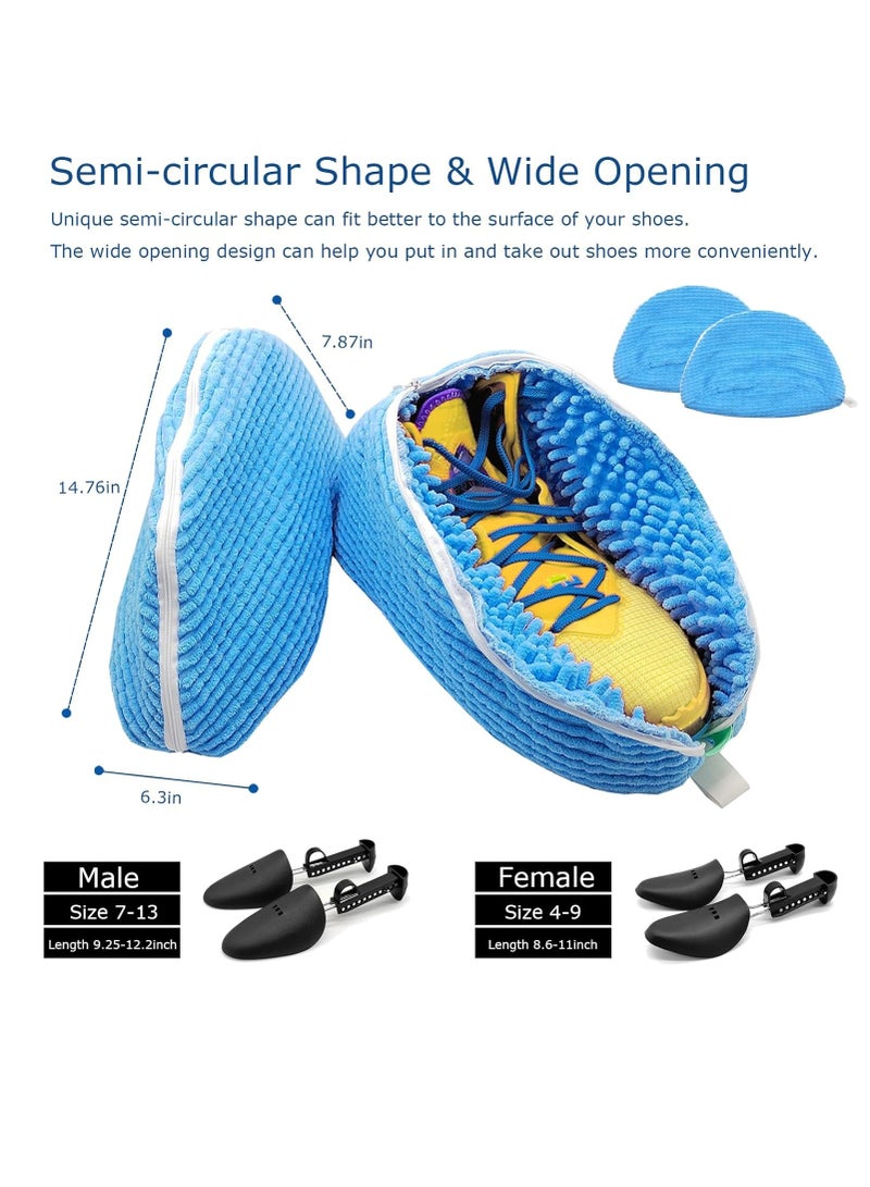 2 Pack Shoe Washing Bag for Washing Machine, Laundry Shoe Bag for Washer and Dryer, Shoe Cleaning Bag for Sneaker Tennis Shoes Include 2 Pairs of Adjustable Shoe Trees (Blue 2Pcs) - Image 4