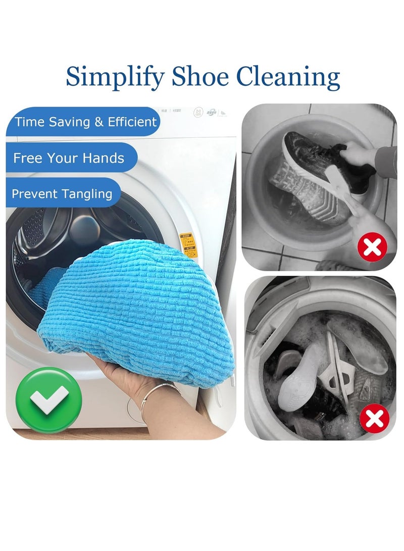2 Pack Shoe Washing Bag for Washing Machine, Laundry Shoe Bag for Washer and Dryer, Shoe Cleaning Bag for Sneaker Tennis Shoes Include 2 Pairs of Adjustable Shoe Trees (Blue 2Pcs) - Image 3