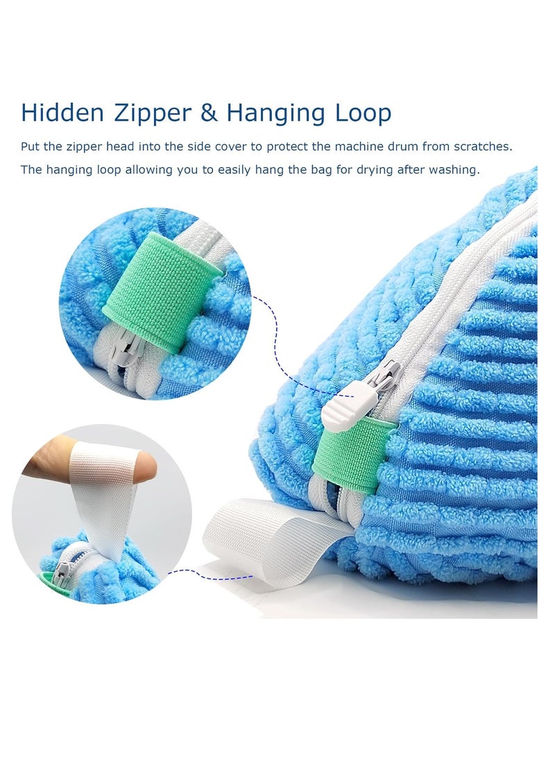 2 Pack Shoe Washing Bag for Washing Machine, Laundry Shoe Bag for Washer and Dryer, Shoe Cleaning Bag for Sneaker Tennis Shoes Include 2 Pairs of Adjustable Shoe Trees (Blue 2Pcs) - Image 2