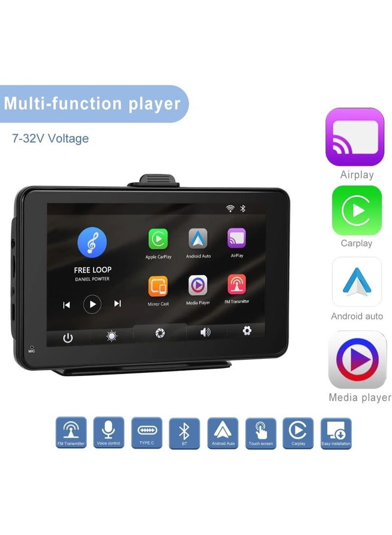 Portable 7-Inch Car Radio with Wireless CarPlay & Android Auto – HD Touchscreen Bluetooth Car Stereo with FM Transmitter, Type-C/Aux/TF Card Support - Image 4