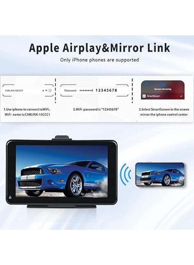 Portable 7-Inch Car Radio with Wireless CarPlay & Android Auto – HD Touchscreen Bluetooth Car Stereo with FM Transmitter, Type-C/Aux/TF Card Support - Image 2