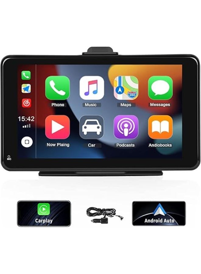 Portable 7-Inch Car Radio with Wireless CarPlay & Android Auto – HD Touchscreen Bluetooth Car Stereo with FM Transmitter, Type-C/Aux/TF Card Support - Image 1