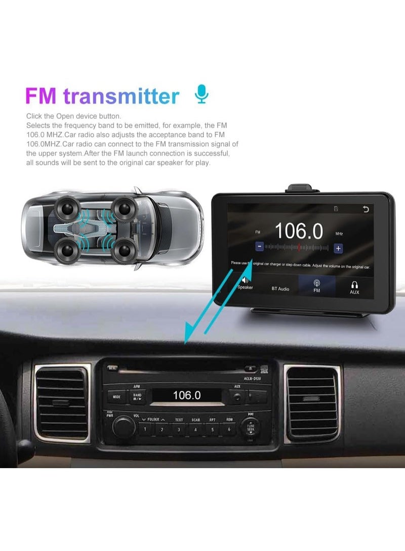 Portable 7-Inch Car Radio with Wireless CarPlay & Android Auto – HD Touchscreen Bluetooth Car Stereo with FM Transmitter, Type-C/Aux/TF Card Support - Image 5