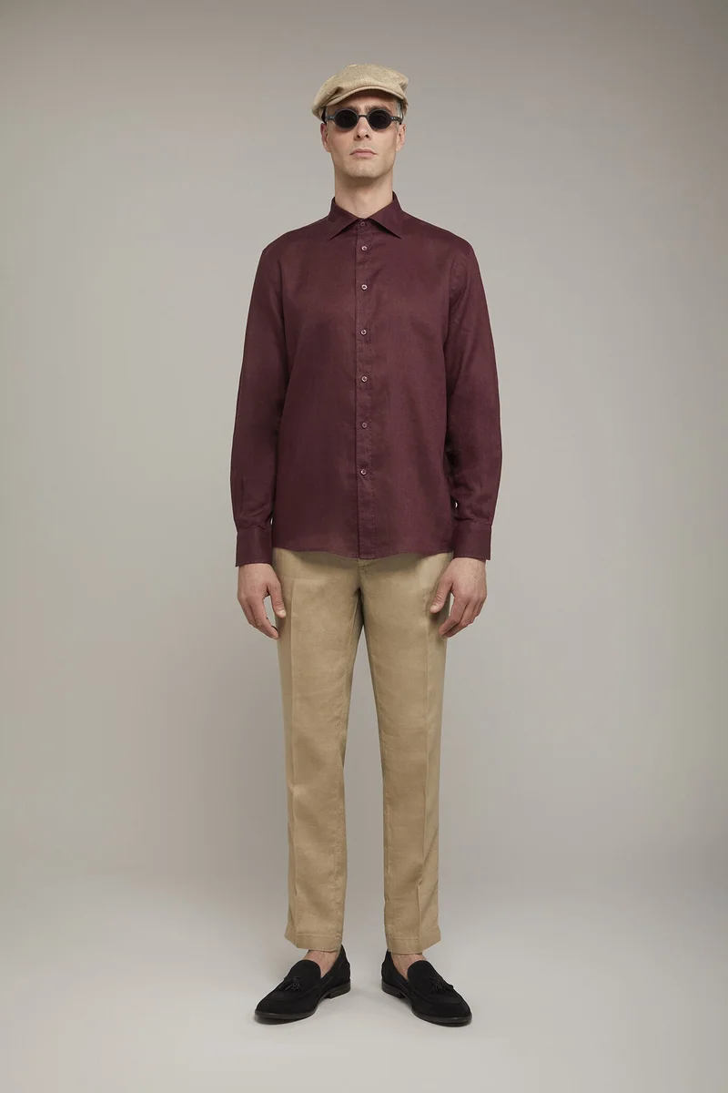 Men's casual shirt classic collar 100% - Wine