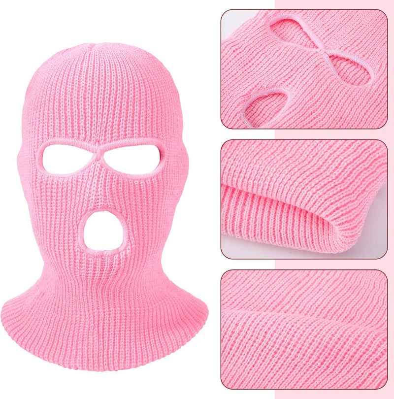 eBoot 2 Pieces 3-Hole Ski Mask Knitted Face Cover Winter Balaclava Full Face Mask for Winter Outdoor Sports (Pink, Rose Red) - Image 4