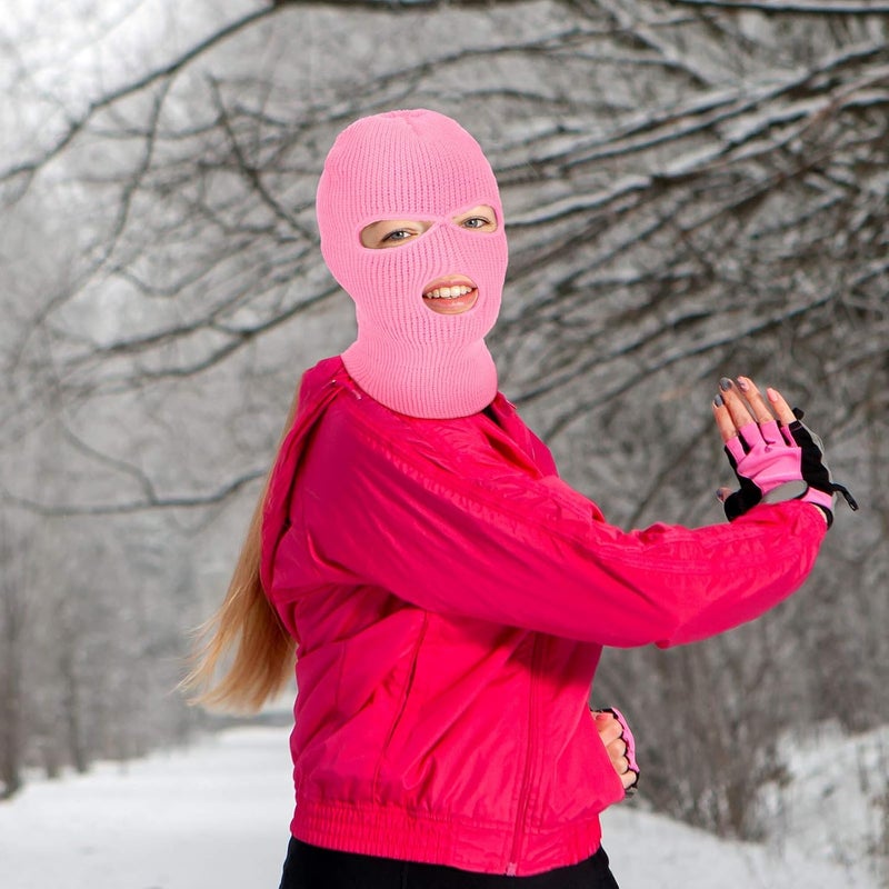 eBoot 2 Pieces 3-Hole Ski Mask Knitted Face Cover Winter Balaclava Full Face Mask for Winter Outdoor Sports (Pink, Rose Red) - Image 5
