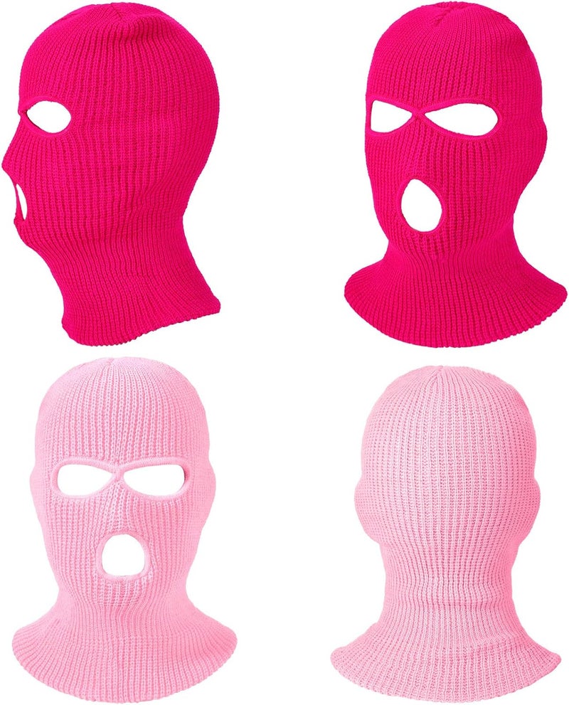 eBoot 2 Pieces 3-Hole Ski Mask Knitted Face Cover Winter Balaclava Full Face Mask for Winter Outdoor Sports (Pink, Rose Red) - Image 2