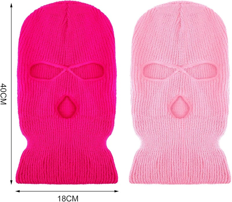 eBoot 2 Pieces 3-Hole Ski Mask Knitted Face Cover Winter Balaclava Full Face Mask for Winter Outdoor Sports (Pink, Rose Red) - Image 3