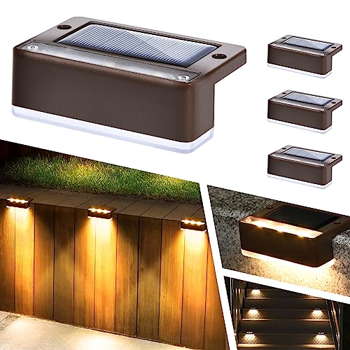 SOLPEX Solar Fence Lights, 6 LEDs Solar Lights Outdoor Waterproof Solar Powered for Deck, Stair, Front Porch, Balcony, Walkway, Garden, Yard, Patio, Pool Decor, IP65 Waterproof (4 Pack, Warm White) - Image 1