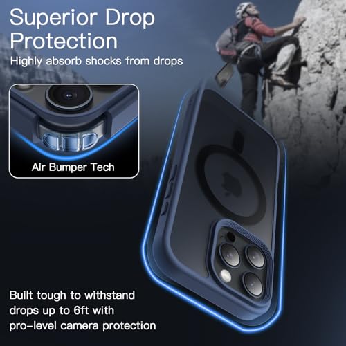 JETech Magnetic Case for iPhone 16 Pro 6.3-Inch Compatible with MagSafe, Translucent Matte Back Slim Shockproof Phone Cover (Storm Blue) - Image 4