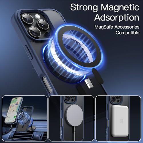 JETech Magnetic Case for iPhone 16 Pro 6.3-Inch Compatible with MagSafe, Translucent Matte Back Slim Shockproof Phone Cover (Storm Blue) - Image 3