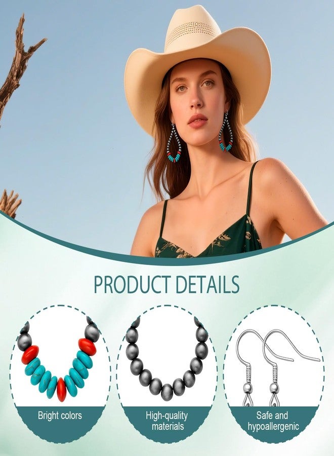 CZMZHFC 2 Pairs Navajo Pearl Earrings,Western Pearl Turquoise Stone Earring,Boho Beaded Teardrop Earrings,Cowgirl Vintage Drop Dangle Earrings,Western Jewelry Gifts for Women - Image 3