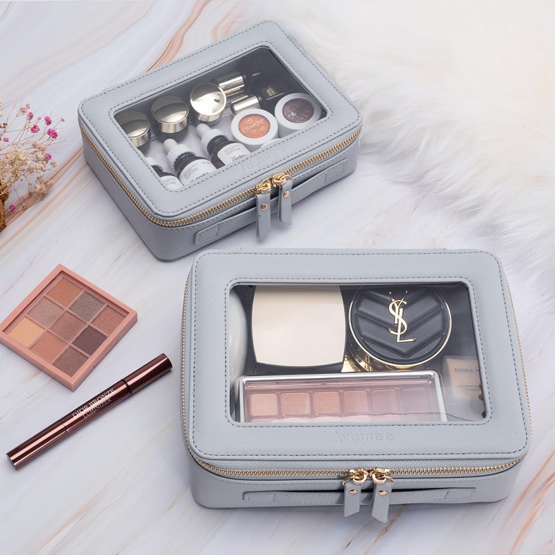 Aveniee Clear Makeup Bag for Women, Clear Cosmetic Bags Travel Toiletry Bag, Heavy Duty Makeup Organizer, Makeup Train Case with Clear Windows & Gold Zippers(Slate Blue) - Image 5