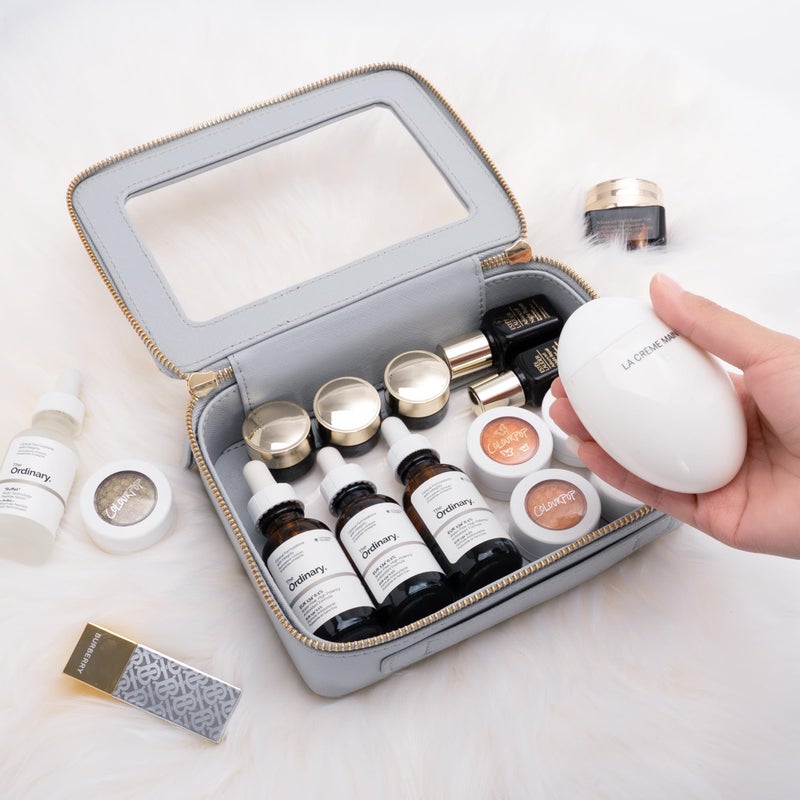 Aveniee Clear Makeup Bag for Women, Clear Cosmetic Bags Travel Toiletry Bag, Heavy Duty Makeup Organizer, Makeup Train Case with Clear Windows & Gold Zippers(Slate Blue) - Image 3