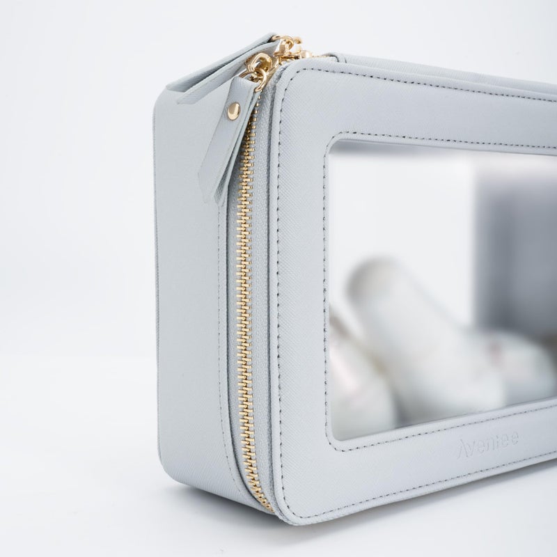 Aveniee Clear Makeup Bag for Women, Clear Cosmetic Bags Travel Toiletry Bag, Heavy Duty Makeup Organizer, Makeup Train Case with Clear Windows & Gold Zippers(Slate Blue) - Image 4
