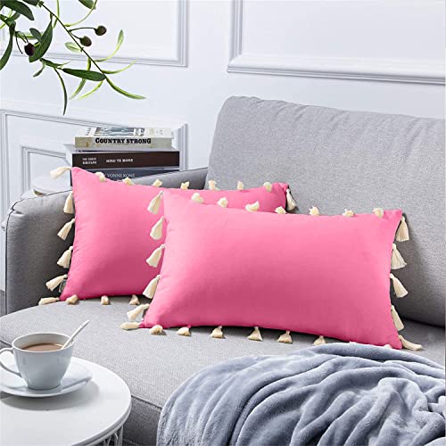 CottonFry Boho Decorative Throw Pillow/Cushion Covers with Tassels for Couch Bed Sofa Soft Velvet Cushion Covers - Image 1