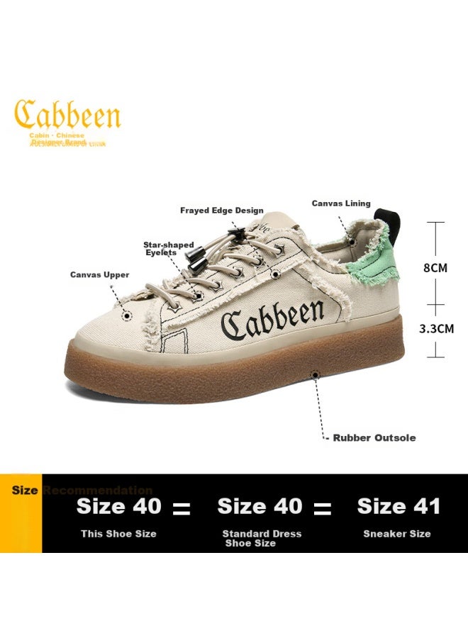 Cabbeen Men's Shoes New Breathable Casual Sports Sneakers High-end Luxury Retro Canvas Shoes Beige Size 43