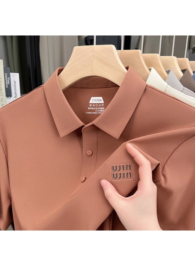 High-End Silk Short Sleeve Polo Shirt for Middle-Aged Men Casual Turn-down Collar Seamless Comfortable Summer Half Sleeve Top