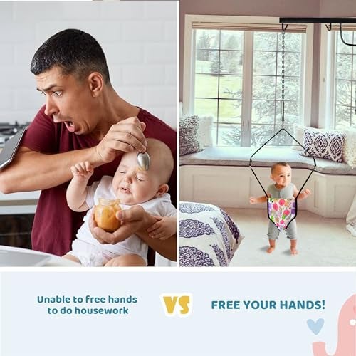 Vparents 2 في 1 قافز للأطفال مع حامل معدني معلق للنافذة مع وظيفة حزام مشي للأطفال الرضع، نشاط ممتع للأطفال من 6-12 شهر (وردي) - Image 2