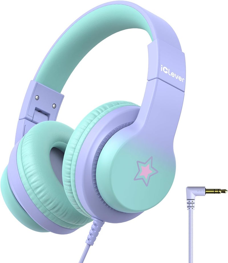 iClever HS19S Kids Headphones, 85dBA Safe Volume Limiter - Over Ear Stereo Headphones for Kids Boys Girls, Foldable 3.5mm Jack Wired Headphone for iPad/Tablet/School/Travel - Image 1