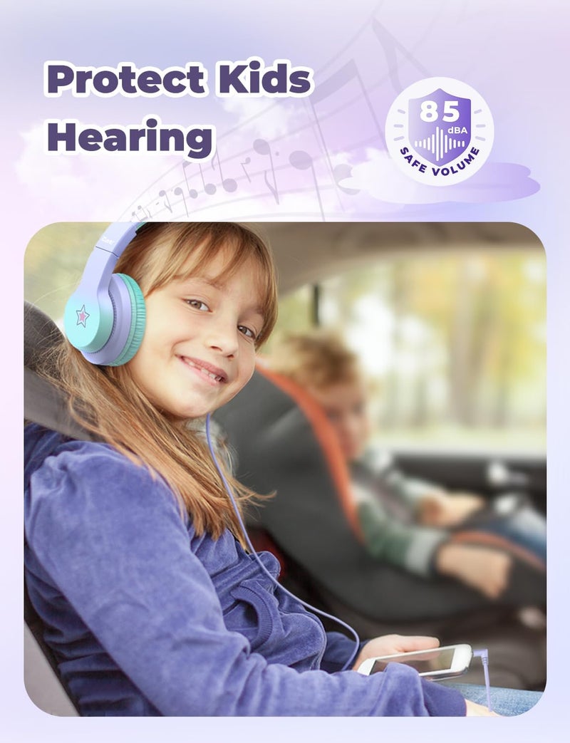 iClever HS19S Kids Headphones, 85dBA Safe Volume Limiter - Over Ear Stereo Headphones for Kids Boys Girls, Foldable 3.5mm Jack Wired Headphone for iPad/Tablet/School/Travel - Image 2