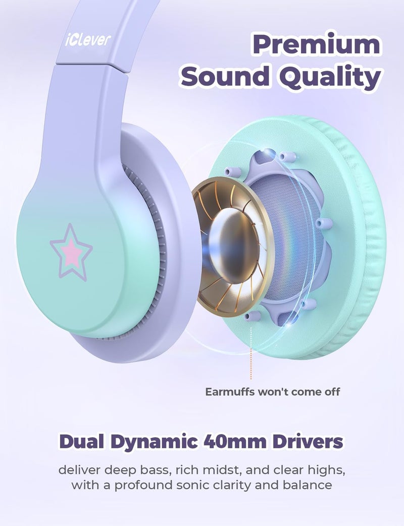 iClever HS19S Kids Headphones, 85dBA Safe Volume Limiter - Over Ear Stereo Headphones for Kids Boys Girls, Foldable 3.5mm Jack Wired Headphone for iPad/Tablet/School/Travel - Image 3