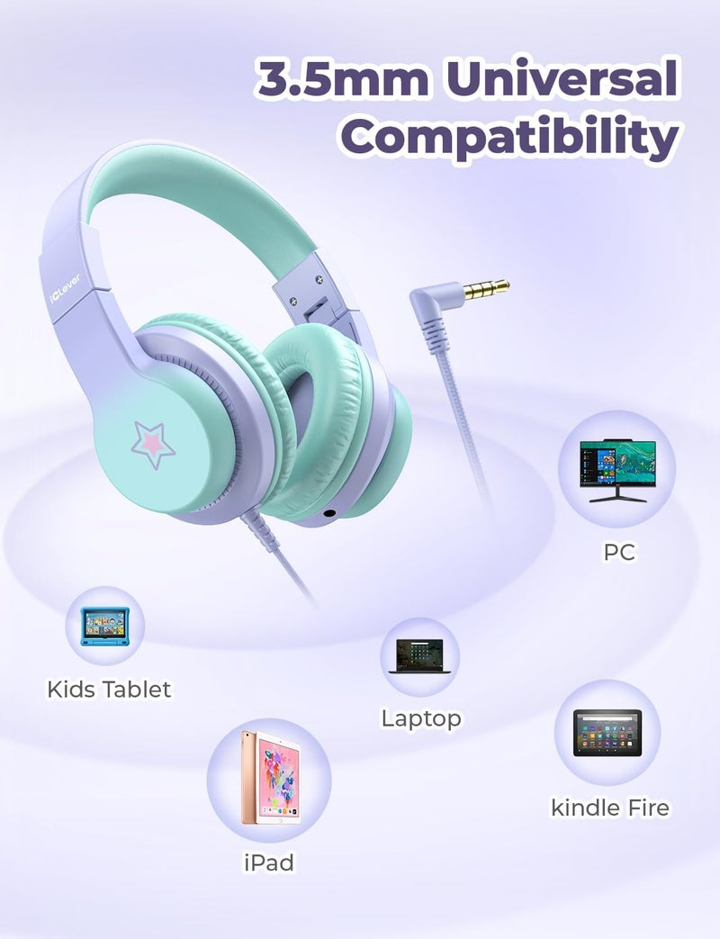 iClever HS19S Kids Headphones, 85dBA Safe Volume Limiter - Over Ear Stereo Headphones for Kids Boys Girls, Foldable 3.5mm Jack Wired Headphone for iPad/Tablet/School/Travel - Image 5