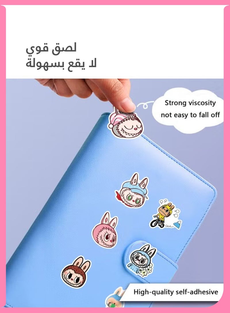 لابوبو 60 قطعة ملصقات كرتونية Labubu (5x6 سم)، ملصقات فينيل مقاومة للماء كيوت كاوايي للأطفال والمراهقين والكبار، للديكور اليدوي على دفاتر، أجهزة الكمبيوتر المحمولة، زجاجات المياه، الهواتف، الجيتار، السكيت بورد، الدراجات، حقائب السفر، مثالية كهدية للحفلات ولوازم المدرسة - Image 4